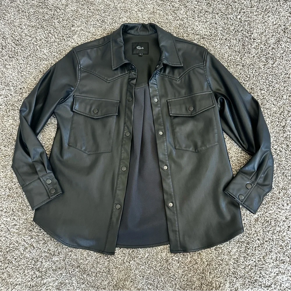 Rails Black Faux Leather Shirt Jacket - Picture 2 of 8